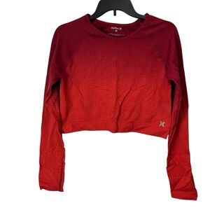 Hurley long sleeve cropped seamless red ombré stretch fitted workout top size XL